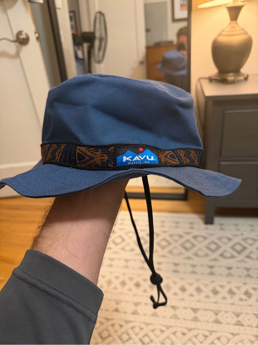 Kavu Navy Blue Bucket Hat with Patterned Strap